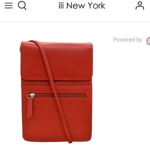 NWT ILI New York Red Leather Crossbody Bag Organizer on a string